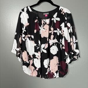 Vince Camuto Women's Black & Pink Floral Romantic Boho Top - Size XS - Career